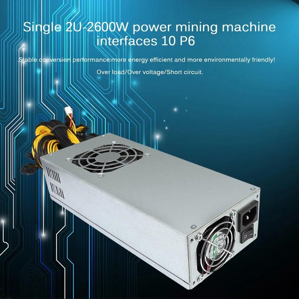 Single 2u-2600w Mining Machine Power Supply 10 P6 Interfaces Atx Computer Pc Psu Gold Mining Machine Switiching Power Supply