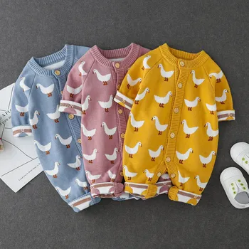 

Newborn Baby Knit Romper Jumpsuit Hooded Cute Duck Pattern Warm New Born Baby Girls Boys Winter Clothes Romper Jumpsuit Costume