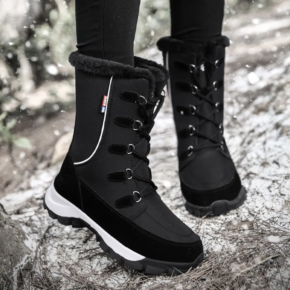 Comfortable Women's Winter Boots High Top Warm Outdoor Walking Sneakers Heat Increase Ladies Snow Shoes Plush Fur Insole Shoes