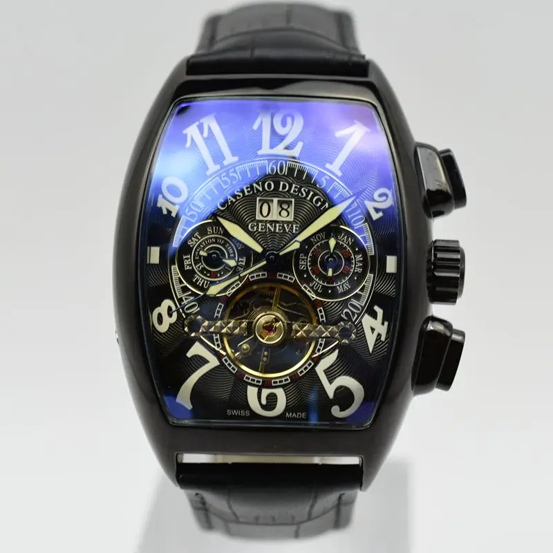 Механические часы Tourbillon, мужские роскошные часы от ведущего бренда CASENO, кожаный ремешок, мужские автоматические часы с скелетом, Прямая поставка, мужские часы - Цвет: 3