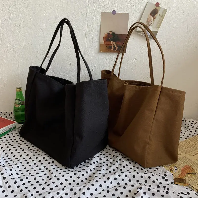 Casual Canvas Shopping Bag High Quality Eco Reusable Grocery Handbag Lightweight Shoulder Bags Large Capacity  Daily Tote Pouch