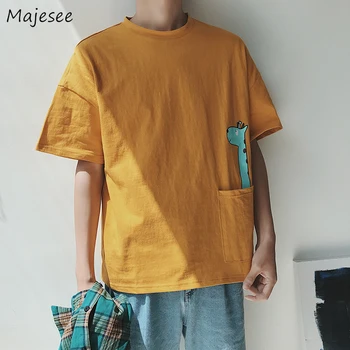 

Men Short Sleeve T-shirts Chic Pockets Printed Simple Mens Harajuku All-match Streetwear Leisure Trendy Korean Style Ulzzang