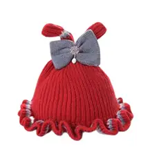 Осенне-зимняя Милая теплая шапка для маленьких детей, детские шерстяные вязаные шапки с бантом, 95AB