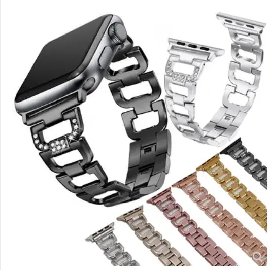 Ремешок для Apple Watch band 45 мм 41 diamond SE 42 38 браслет из нержавеющей стали с