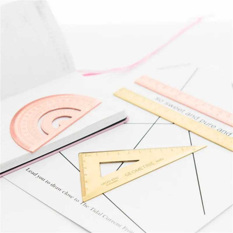 

Gold Metal Ruler Set Drawing Tools Painting Suit Mathematical Children Durable Gift Practical Student Stationery