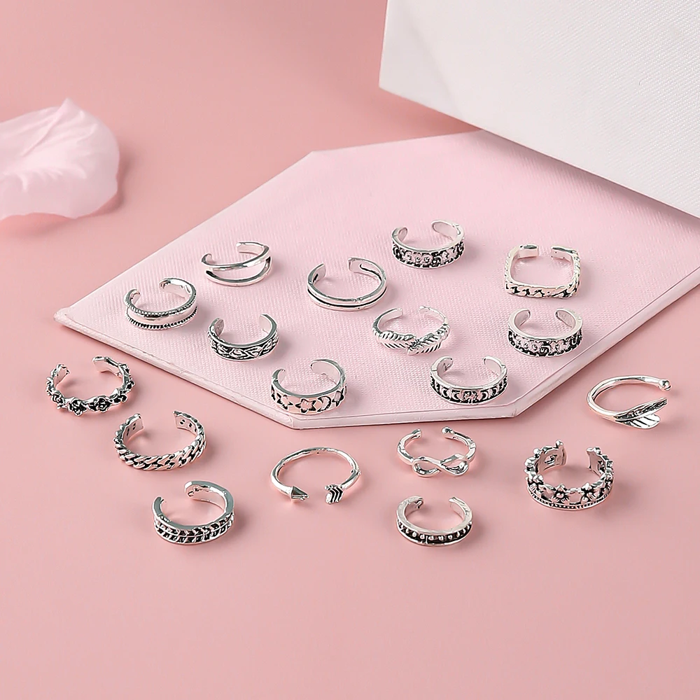 

Summer Forest Element Foot Rings For Women Geometric Square Hollow Flower Toe Ring Femme Beach Fashion Lot Foot Finger Jewelry