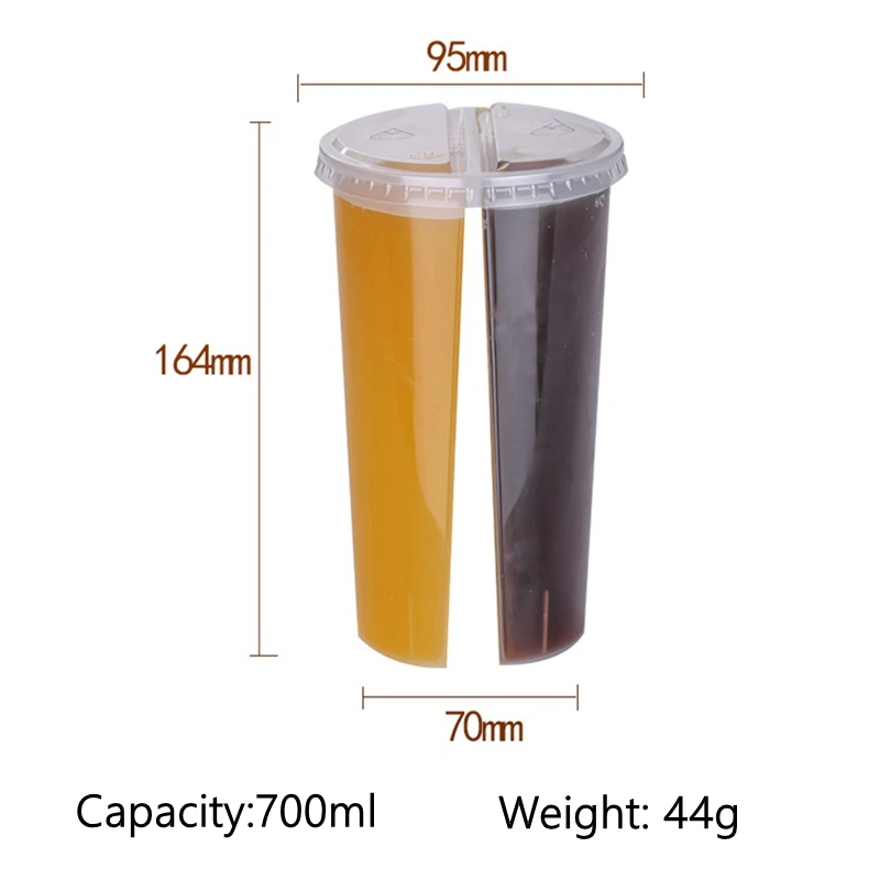 10Pcs/lot Disposable Plastic Cups Creative Bubble Tea Drinking Cup with Lids 700ml Double Grid Thicken Smoothie Cup for Dinks