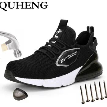 

QUHENG Men's Outdoor Steel Toe Protective Anti Smashing Work Shoes Summer Air Mesh Construction Safety Plus Size Free Shipping