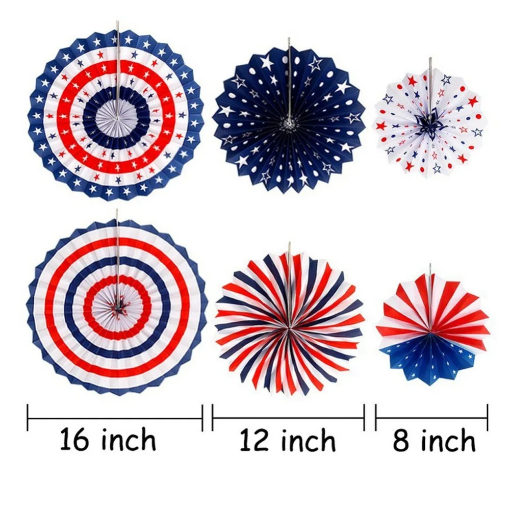 1Set/6Pcs 4th of July Decorations Paper Fan Patriotic American Independence Day Party Supplies birthday decoration spray