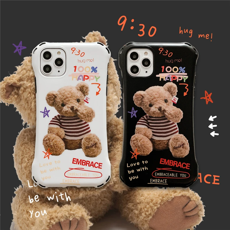 

Cute Cartoon anime Bear Couple Phone Cover Case For Iphone X 11 pro Xs Max Xr 10 8 7 6 6s Plus Luxury Soft silicone Coque Fundas