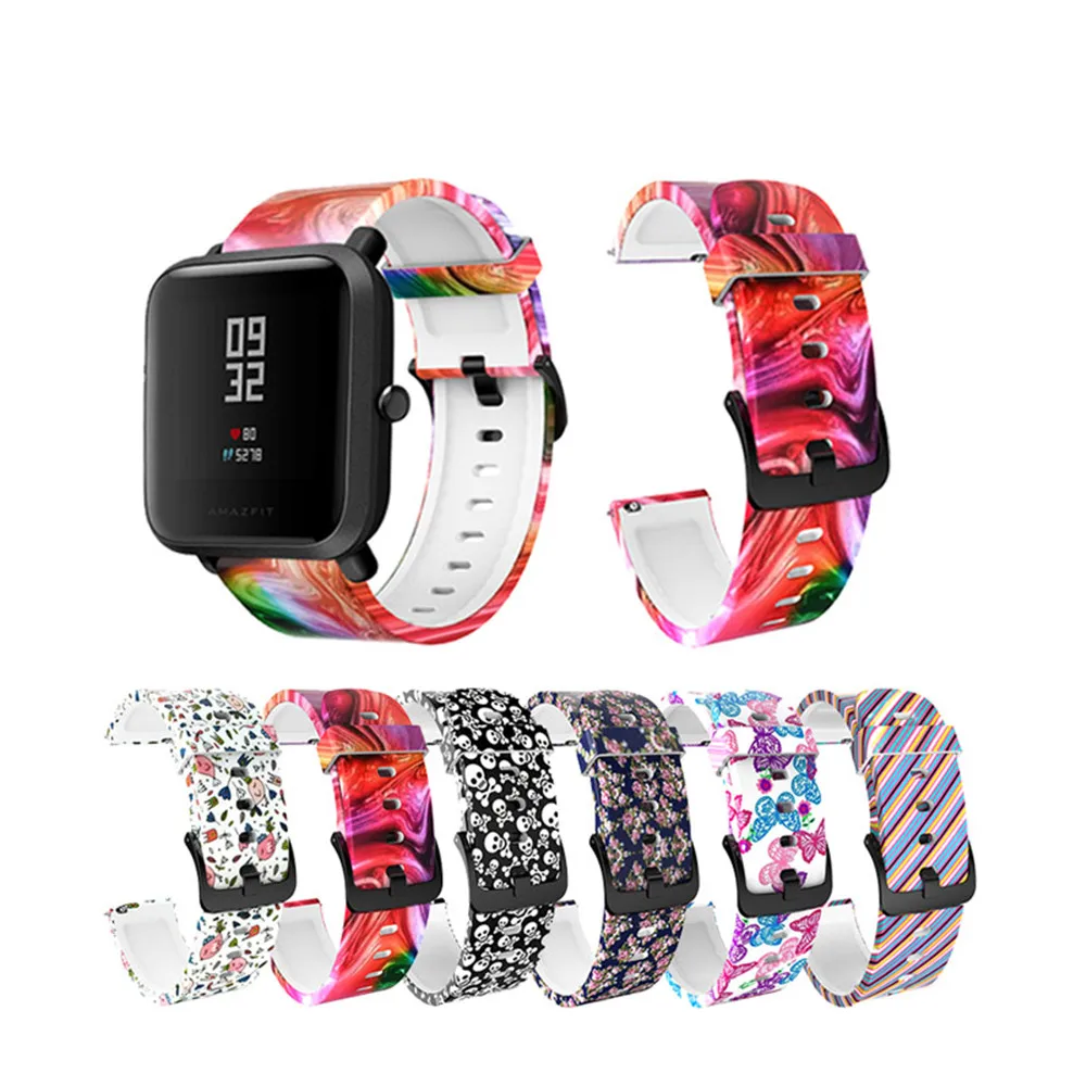BOORUI-20mm-22mm-Amazfit-Bip-Varied-Prints-Soft-Silicone-Strap-for-Xiaomi-Huami-Amazfit-Bip-Strap