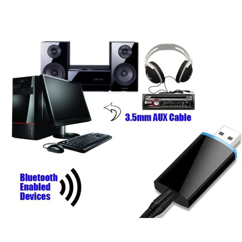 Мини Портативный USB Bluetooth приемник 3,5 мм AUX аудио порт беспроводной ключ адаптер для автомобиля ПК ноутбук