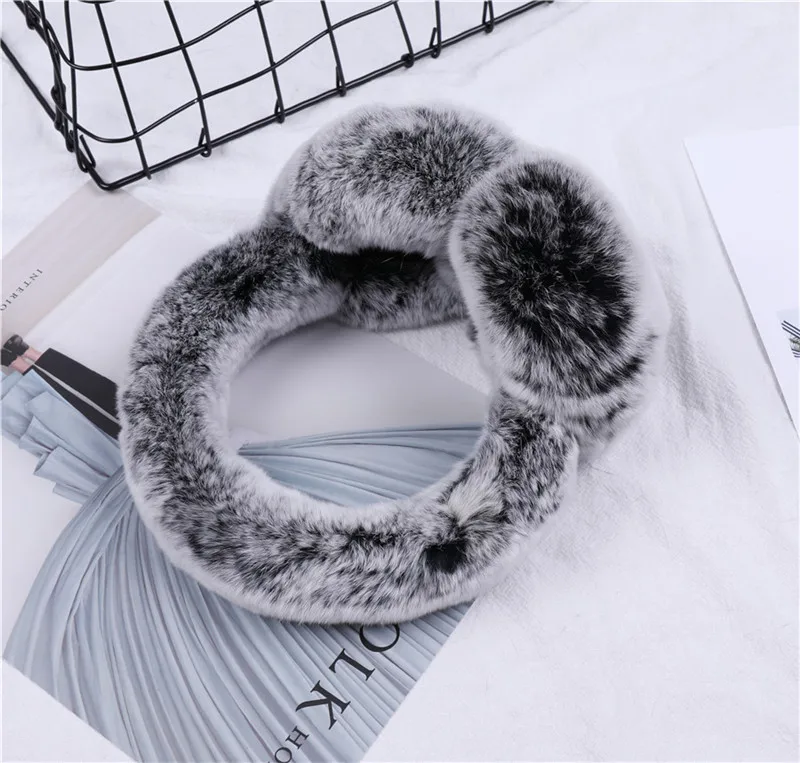 Black Frost Зимние теплые меховые наушники с кроликом Рекс наушники на уши плюшевые наушники для девочек женские обручи для волос серьги со стразами Муфты Теплые наушники - Цвет: Black Frost