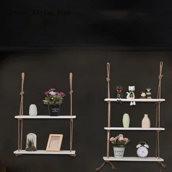 

Best selling wall-mounted wooden decorative ledge debris rope racks word partition wall retro partition soft storage rack