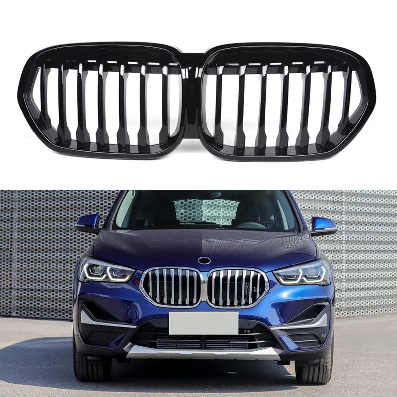 New X1 Car Front Bumper Kidney Grille for BMW X1 F48 2020 Gloss Black