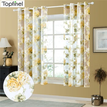 

Topfinel floral short curtains tulle sheer curtains for living room kitchen window treatment curtain Drapes blinds panel