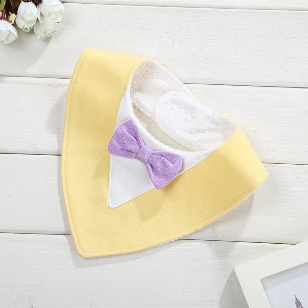 light yellow Слюнявчики с милым рисунком для малышей; водонепроницаемые Слюнявчики; хлопковые Слюнявчики для малышей; треугольный нагрудник для малышей; галстук-бабочка для маленьких джентльменов - Цвет: light yellow