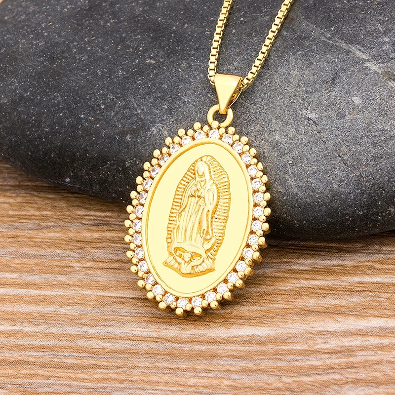2020 New Arrival 10 Styles Copper CZ Virgin Mary Necklaces For Women Men Crystal Necklace Long Chain Catholic Jewelry Gifts | Украшения и