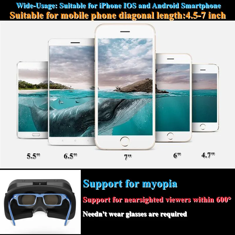VR Headset Virtual Reality Adjustable 3D Glasses VR Set Goggles HD Blu-ray Eye Protected Support 5~7.2 Inch Phone