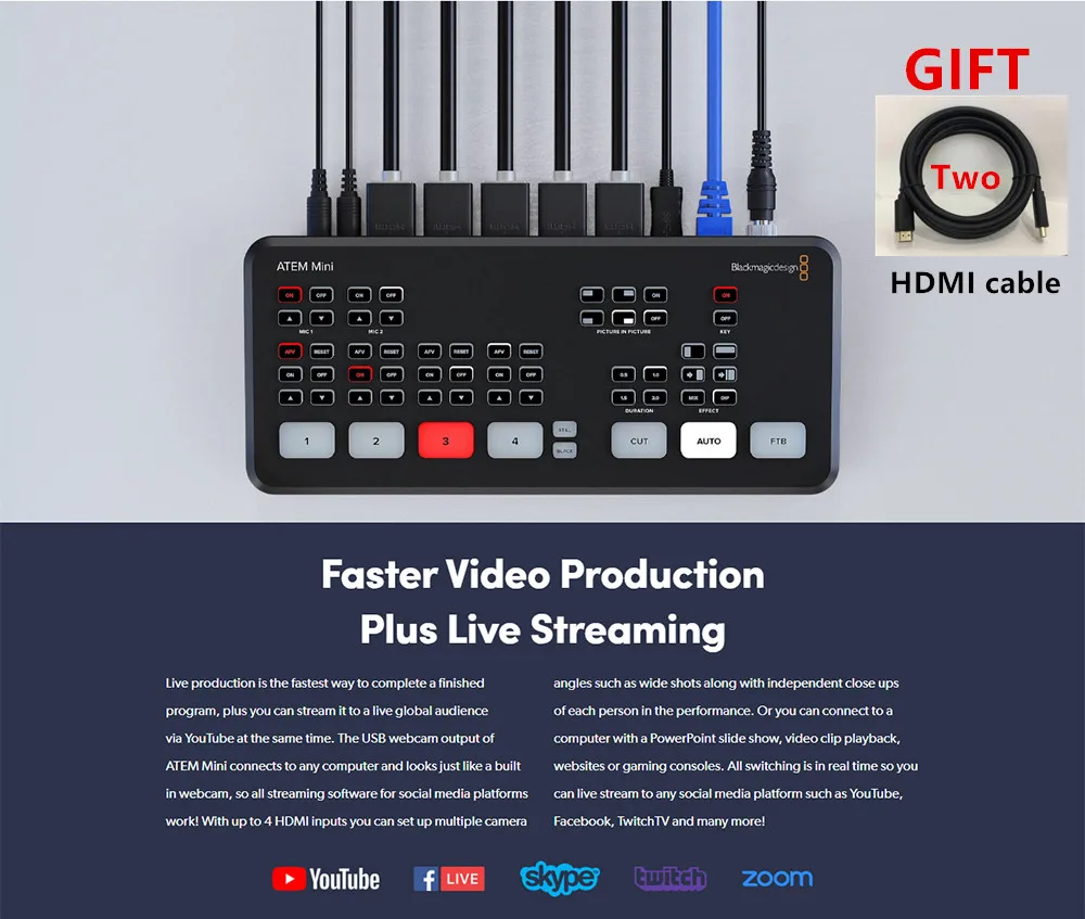 Original Blackmagic Design ATEM Mini Pro / ATEM Mini HDMI Live Stream Switcher Multi-view and Recording New Features