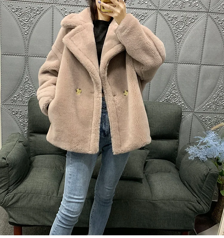 Осень Зима Новое Женское пальто из натуральной овечьей шерсти с натуральными гранулами короткое пальто толстое теплое пальто с натуральным мехом