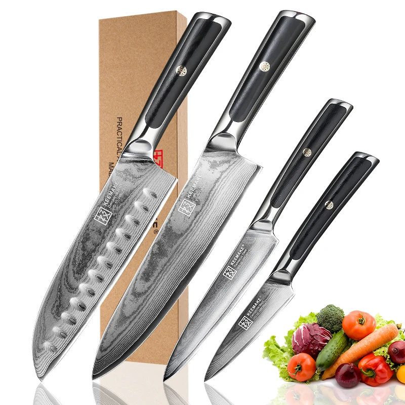KEEMAKE Премиум нож шеф-повара дамасский Santoku универсальный для очистки овощей