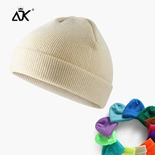 Короткая Шапка-бини, осенняя зимняя шапка унисекс, акриловые вязаные с манжетами, ребристые Gorros, Повседневная Эластичная шапочка с черепом