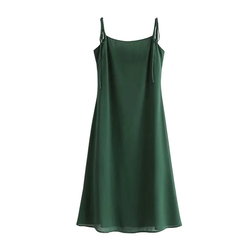Винтажное темно-зеленое многослойное мягкое шифоновое платье на бретельках женское летнее платье 6263-XHF