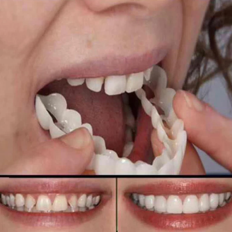 Denture Teeth Whitening Fake Tooth Cover Comfort Fit Snap On Silicone Beauty Veneers Teeth Upper Cosmetic Teeth