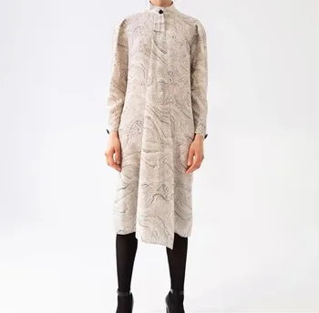 

2020 New Women Flower Print Long Dress Long Sleeve Ribbon Office Ladies Elegant Fashion Loose Midi Dresses