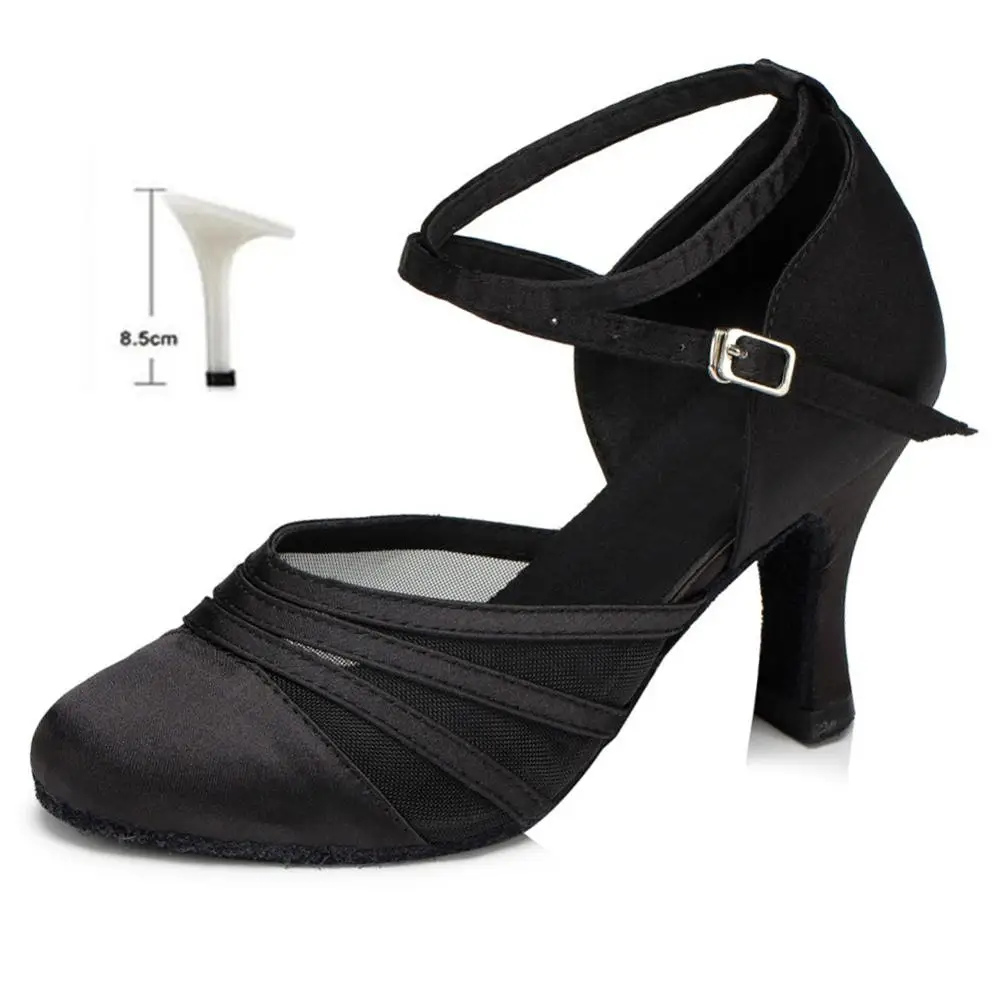 Обувь для латинских танцев для женщин и девушек, Женская Обувь для бальных танцев, Танго, сальсы, танцевальная обувь, профессиональная новинка, высокий каблук,, горячая распродажа - Цвет: Black9      8.5cm