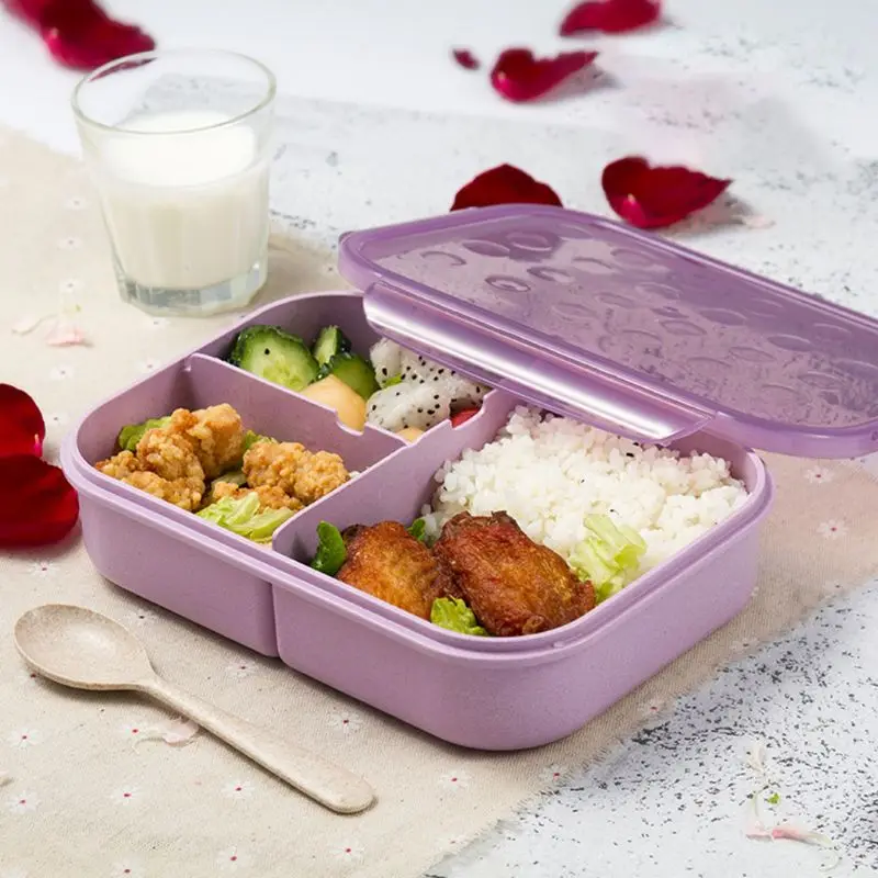 3 цвета пшеничная соломенная коробка для обеда с ложкой Bento box креативный квадратный чехол для конфет посуда
