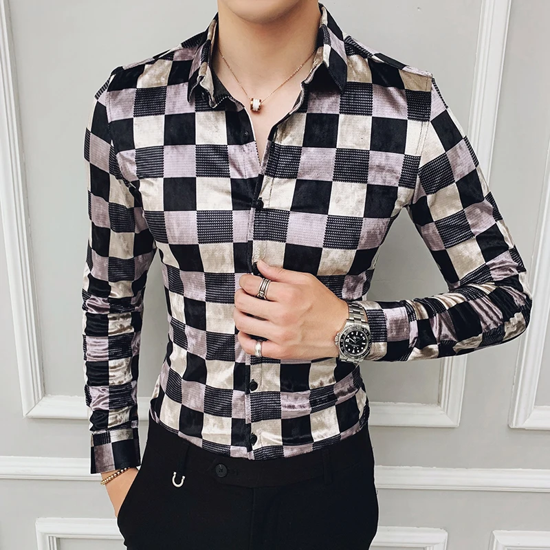Деловая офисная рубашка клетчатые бархатные рубашки клетчатые Camisa Hombre облегающие мужские модные уличные ретро мужские повседневные рубашки из хлопка