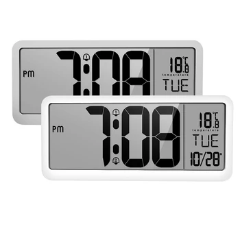 

Digital Wall Clock With 2 Alarm Settings Adjustable Volume LCD Screen Display Time Date Weekday Temperatur
