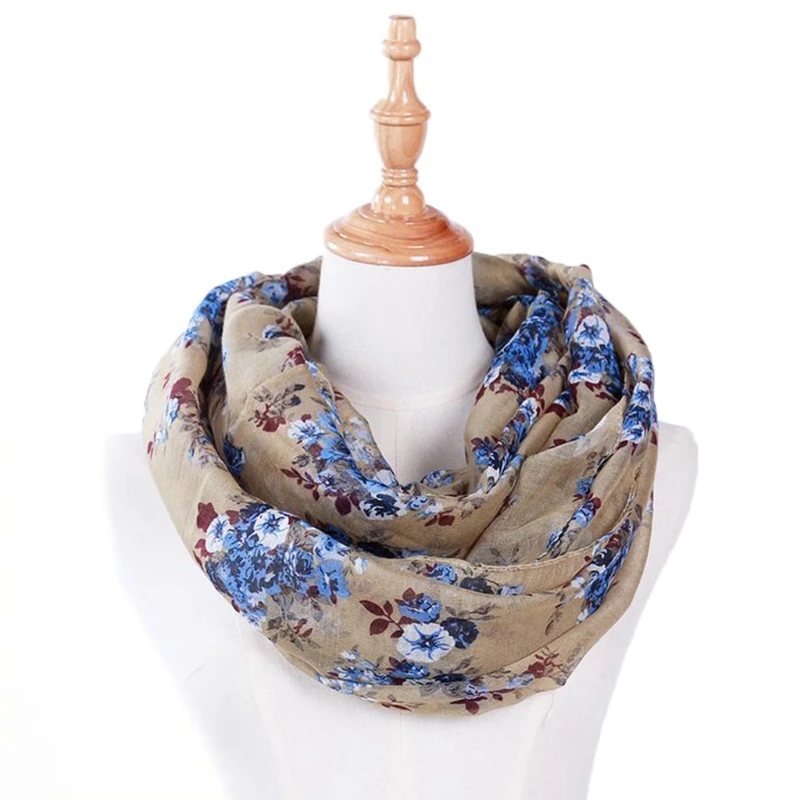 Женский шарф-хомут с цветочным принтом, винтажная шаль - Цвет: GN