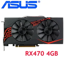 Placa de vídeo 256bit gddr5 de asus rx 470 4gb placas gráficas para amd rx 400 séries cartões rx470 4gb rx 470 4g dvi usado