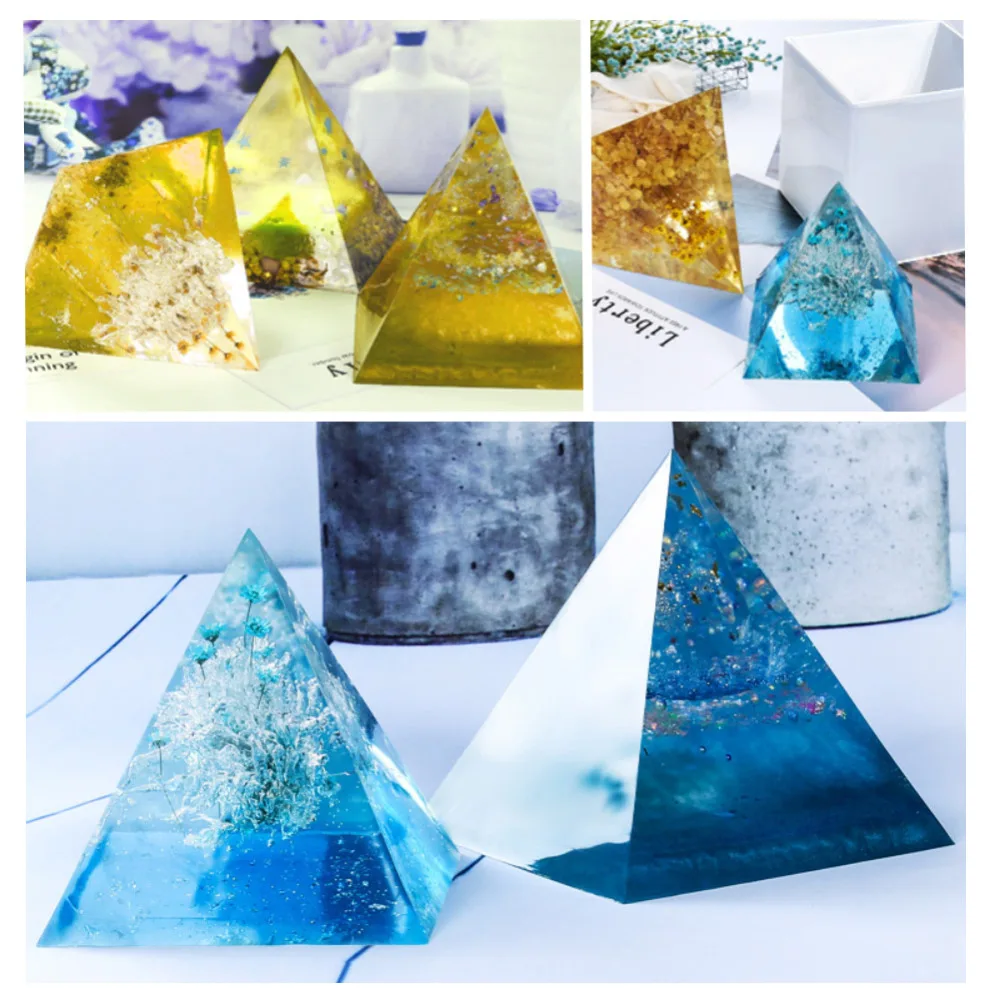 Pirámide de 15cm Molde de silicona molde de resina artesanal joyas de cristal con marco de plástico 