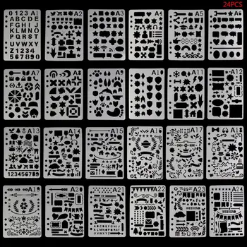 

24Pcs Drawing Template Stencils Journal Notebook Diary Scrapbooking A5 DIY Stationery School Office Supplies