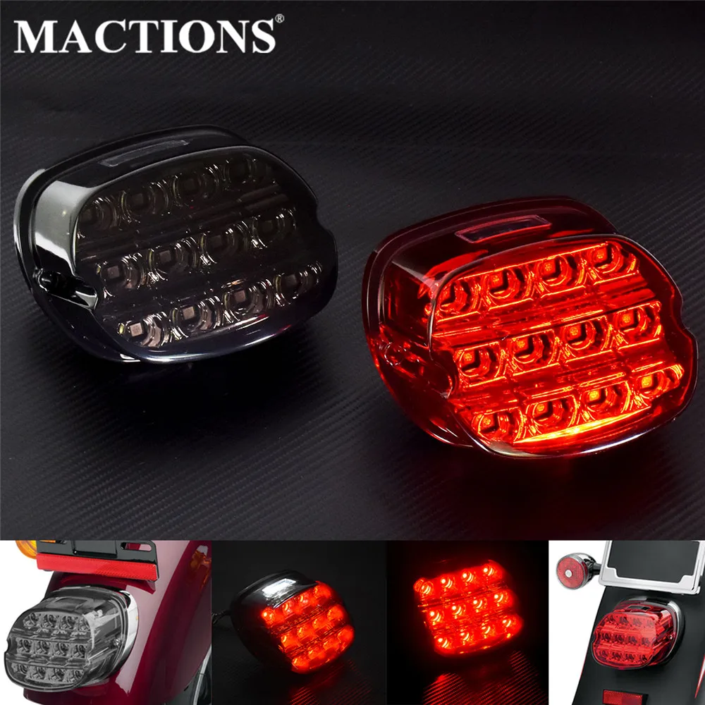 Motocicleta 12v conduziu a luz fumaça/lente vermelha luz da cauda do freio lâmpada traseira da placa de licença para harley dyna touring sportster largo glide