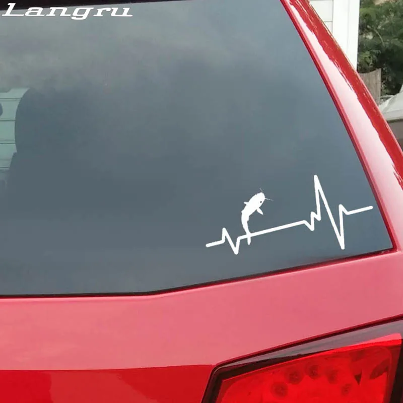 Langru 15*6,9 см сердцебиение линии Рыбалка рыбы сома виниловая Автомобильная Наклейка аксессуары Jdm