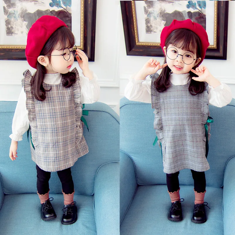 

2018 Autumn Female Baby Pattern Flounced Dress Three-piece Set GIRL'S Suit