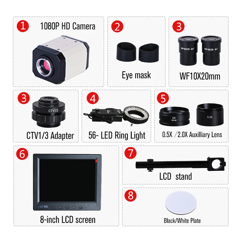 Камера 21MP 1080P HD USB VGA CVBS + адаптер 1/3 8 дюймовый ЖК 56 светодиодных кольцевых ламп