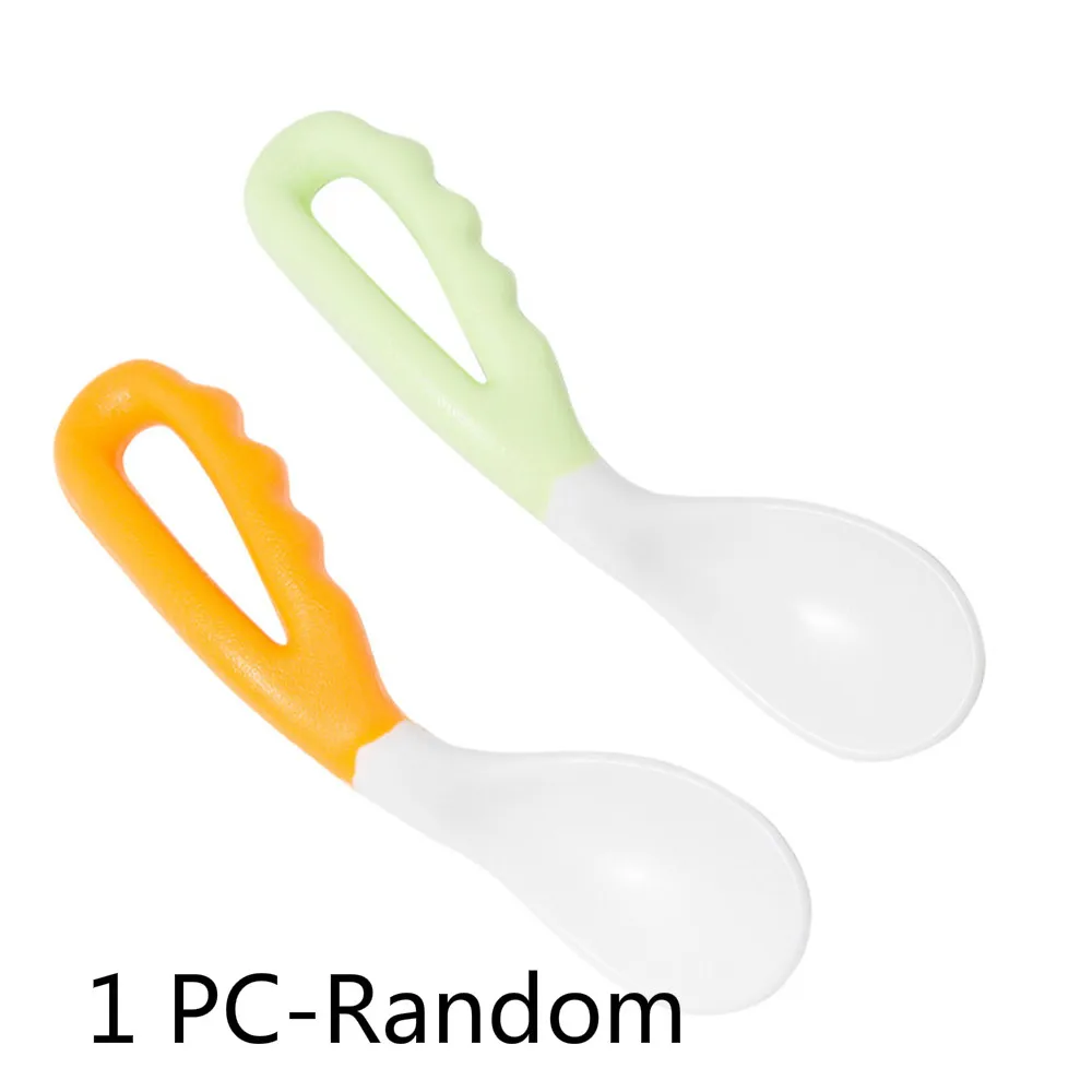 1PC-Random Детская посуда, Детская обучающая изогнутая ложка для кормления, тренировочные налокотники, ложка, ПП Материал, детские рисовые ложки, милые кухонные инструменты - Цвет: 1PC-Random