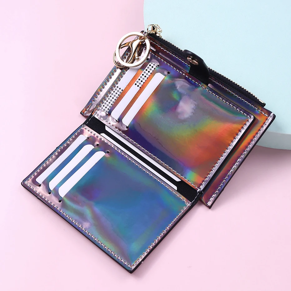 2022 New Fashion Transparent Wallet Women Short PVC Clear Korean Holographic Card Holder Female Cute Purse Coin Bags Wallets for kid 