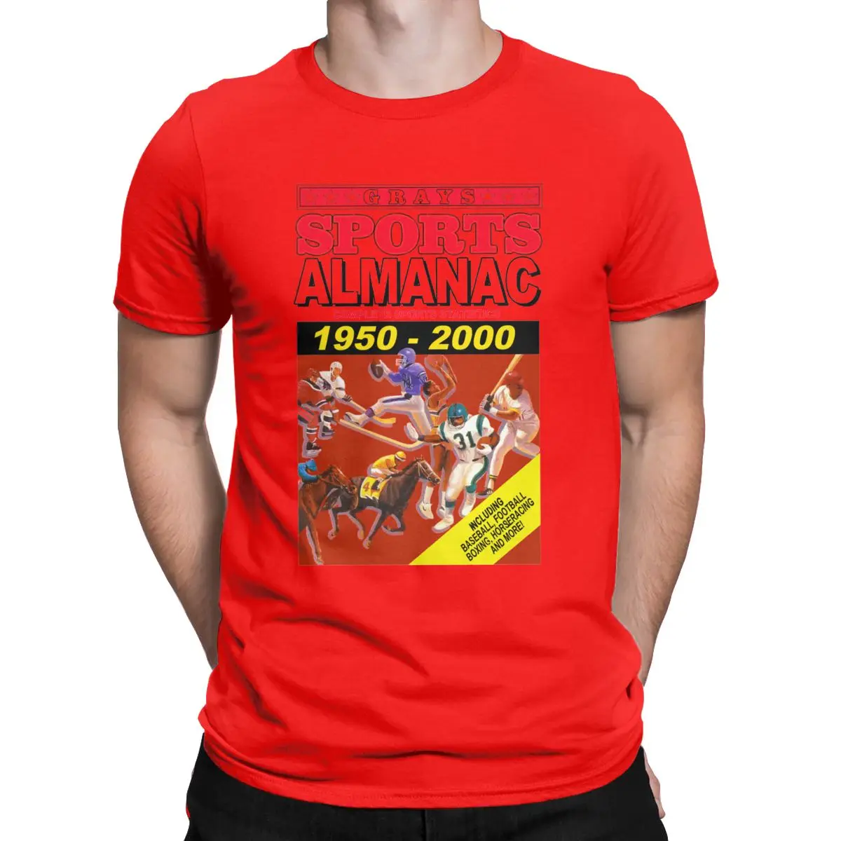 Спортивные мужские футболки Almanac 1950-2000, Ретро стиль, футболка с коротким рукавом и круглым вырезом, Графические Топы - Цвет: Красный