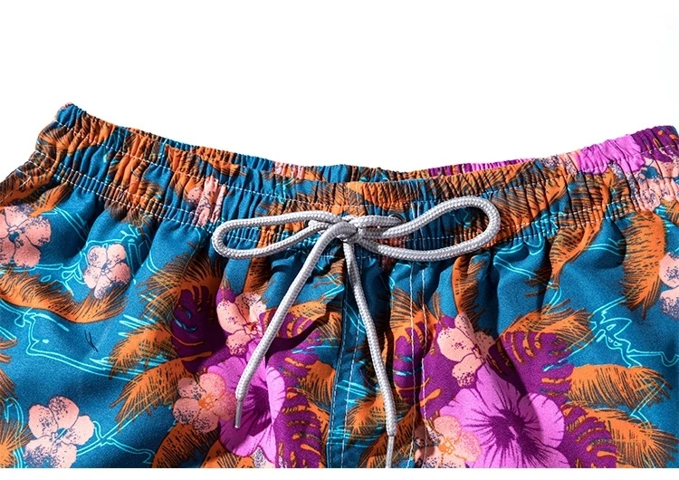 Мужские летние модные повседневные Гавайские Пляжные штаны на шнурке с карманами, Пляжные штаны с цветочным принтом для влюбленных, прямые шорты