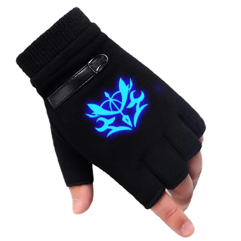 Winter Anime Fate/stay Night  Glove Half Finger Couple Cartoon Fate Zero Mitten Print Black Plus cashmere Unisex Cosplay Gift