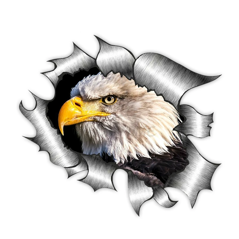 

13CM*13CM Ripped Torn Metal Design with American Bald Eagle Motif External PVC Car Sticker for Windows Bumper