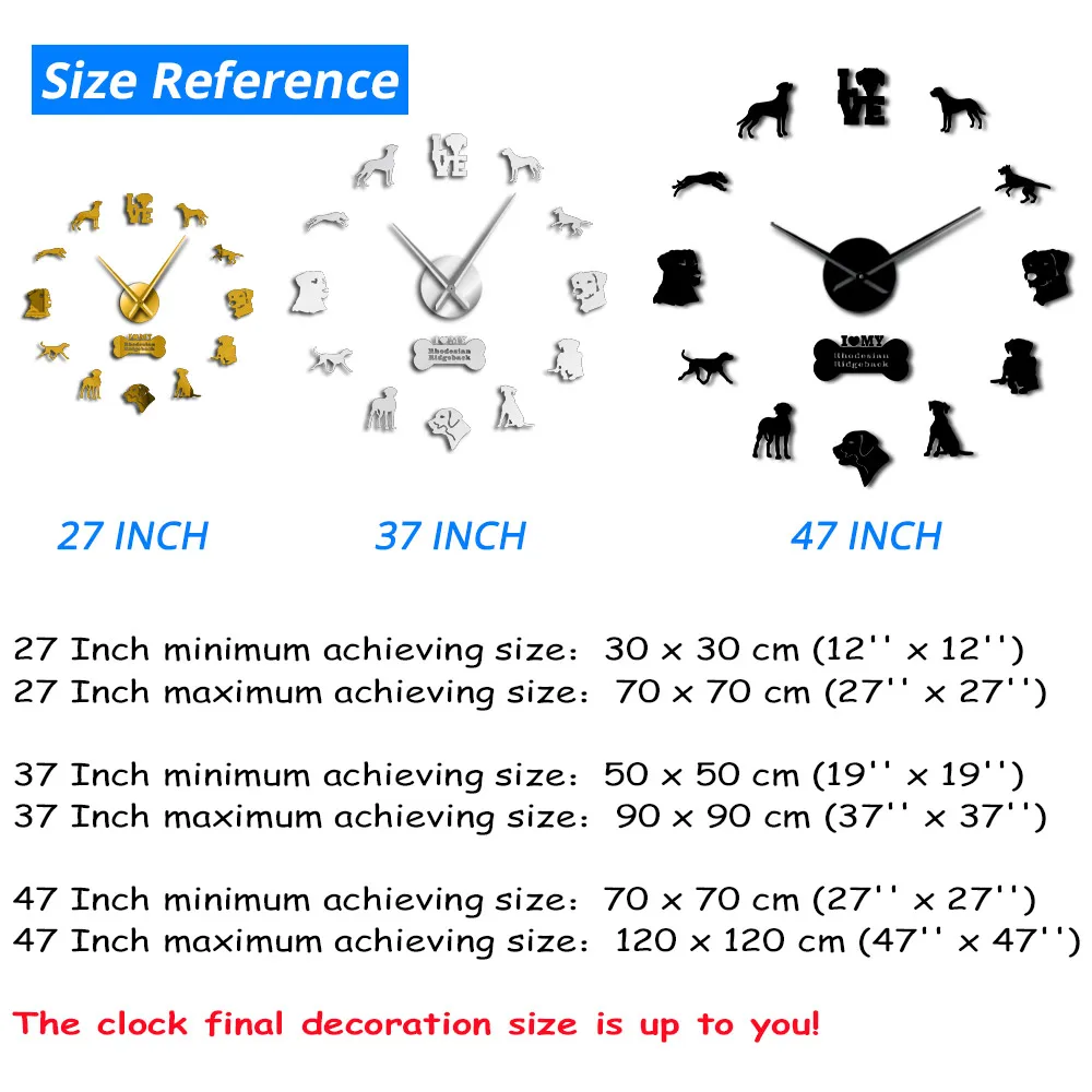 Rhodesian Ridgeback большие DIY бескаркасные настенные часы с настенными художественными наклейками лев собака домашний декор Африканский Лев гончая гигантские часы