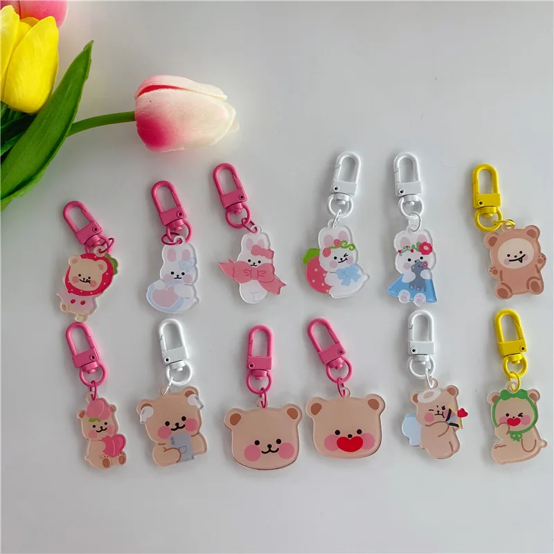 INS Rabbit Love Bear Keychains Metal Earphone Case Pendant Girls Student Backpack Trinkets Cartoon Fashion Animal Jewelry afbeelding